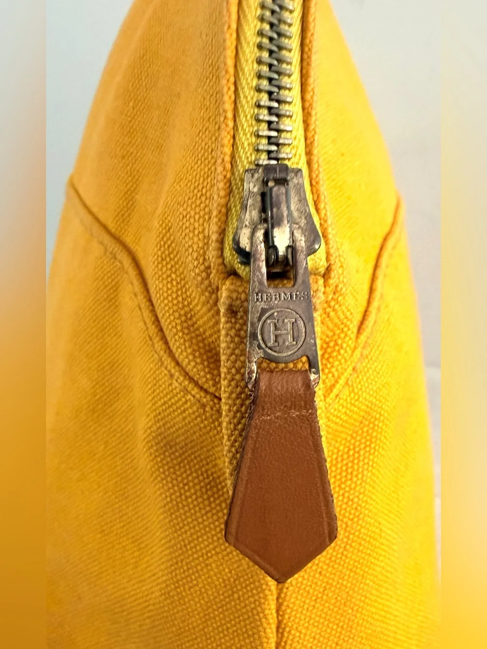HERMÈS Bolide MM Yellow Canvas Cosmetic Travel Pouch Makeup Case France